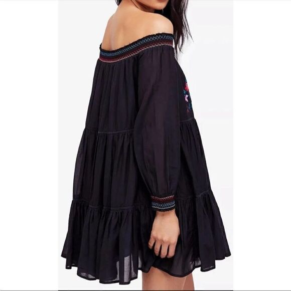 ‎FREE PEOPLE Sunbeam Floral Embroidered Off Shoulder Tiered Boho Dress Si… - Picture 2 of 11